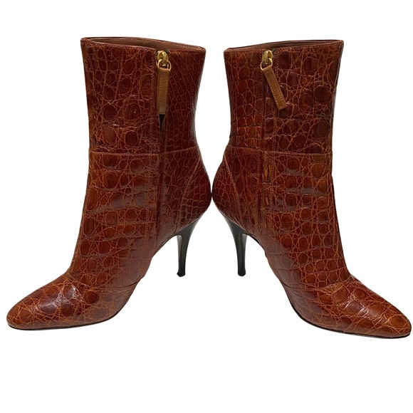Giuseppe Zanotti Women's Croc Embossed Leather Heeled Ankle Boots Mob Wife Luxe - Picture 3 of 9